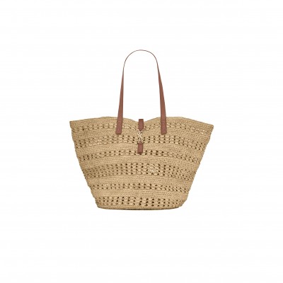 YSL PANIER LARGE BAG IN CROCHET RAFFIA AND SMOOTH LEATHER P00688221 (55*31*28cm)